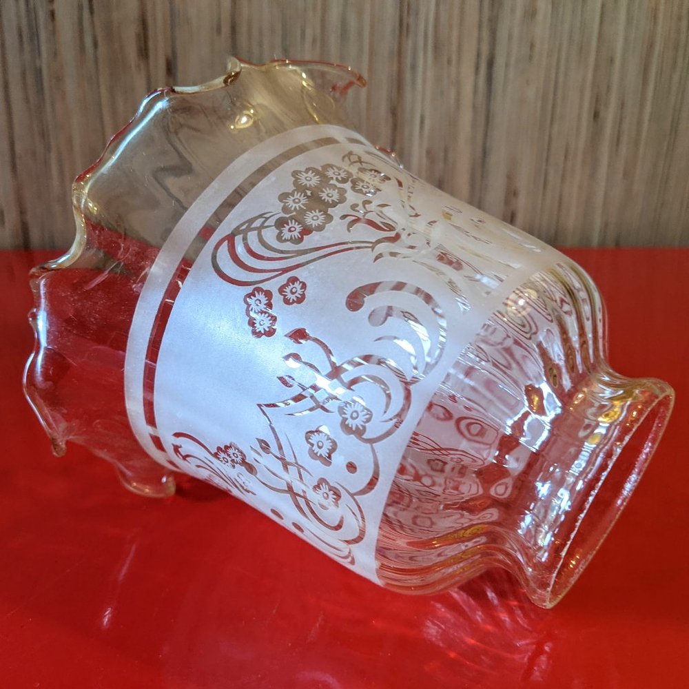 3 Mid-century peach luster iridescent amber ruffled lamp shades Art Deco floral